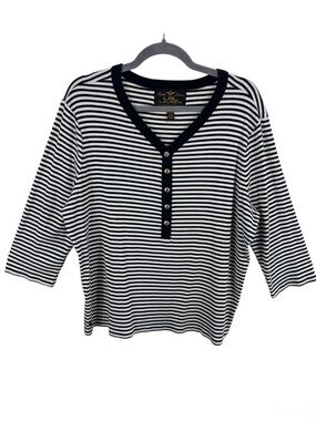 Ralph Lauren Lauren LRL Black White Striped 3/4 Sleeve 1/2 Snap Henley Size 2X